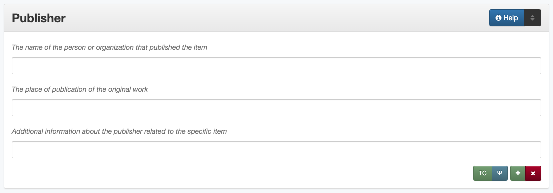 Screenshot of publisher element in metadata editing system.